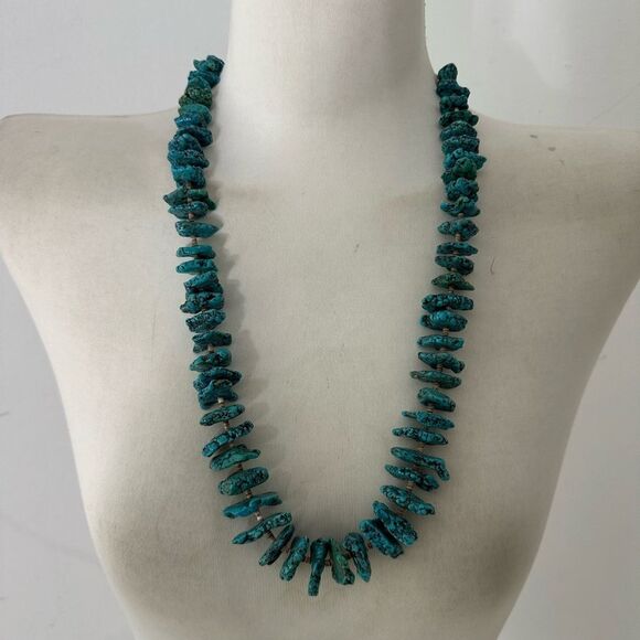 Vintage 1940s Kingman Turquoise Nugget Heishi Bead
Necklace - Picture 1 of 12